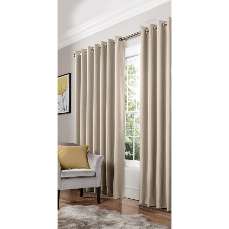 Yeldell Diamond Eyelet Room Darkening Curtains, Cream, 117 W x 183 D cm