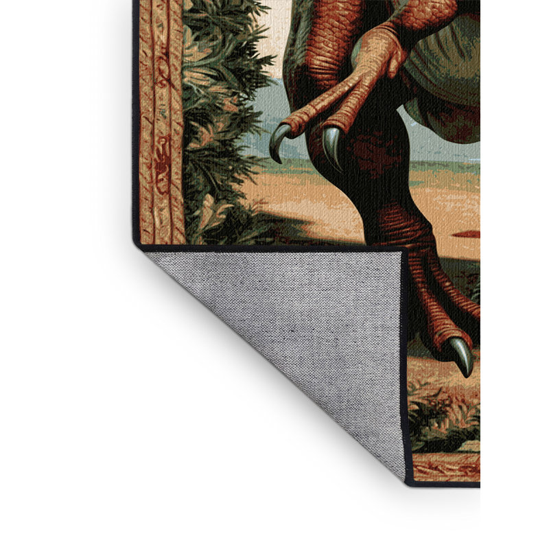 Tapis brun dinosaures lavable à la machine, Rond 5 pi