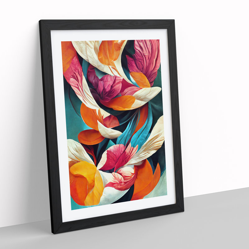 Delicate Abstract Floral No.2 - Single Picture Frame Painting, Black, 64cm H x 46cm W x 2cm D
