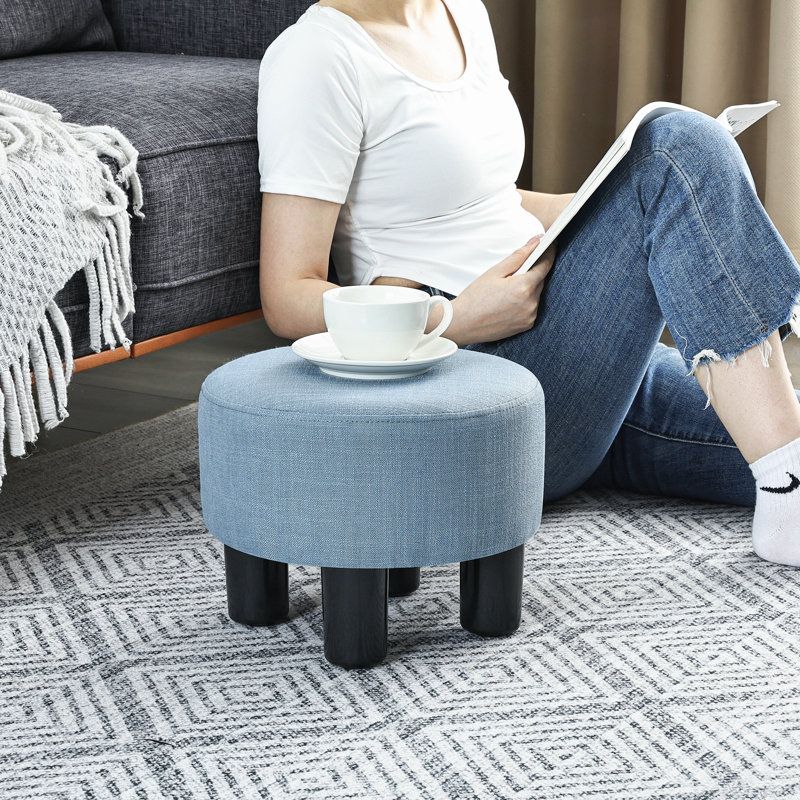 Tabouret de repose-pieds rond avec repose-pieds en lin, Bleu