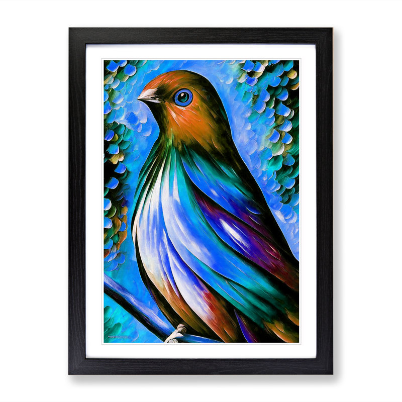 Beautiful Bird No.4 - Single Picture Frame Painting, 34cm H x 25cm W x 2cm D, Black Framed