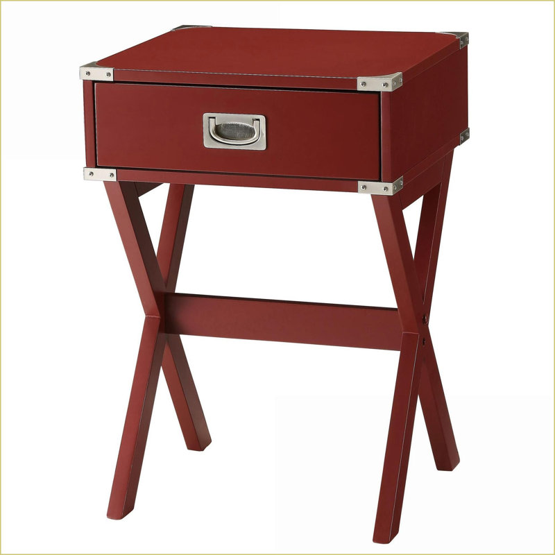 Table de bout à 1 tiroir Red Rustic: plateau en bois massif, rangement et amp; Base en X stable pour le salon / bureau à domicile