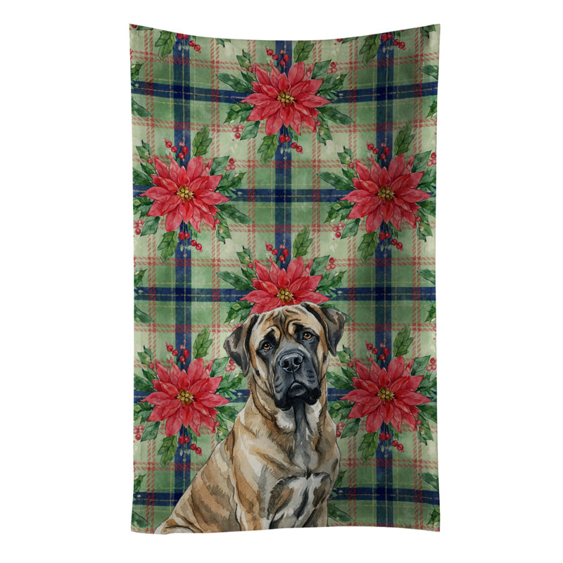 Brindle Mastiff Christmas PoinsettIas Kitchen Towel, Brindle Mastiff