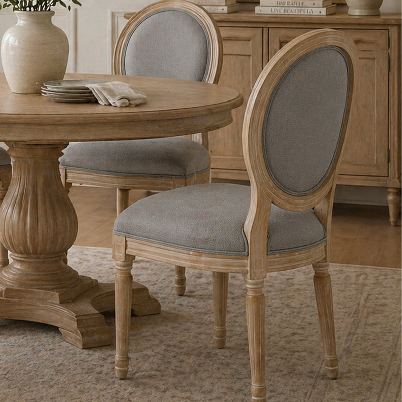 Chaises de salle à manger rembourrées 4 pièces en bois massif à dossier très grand Louis, Gris