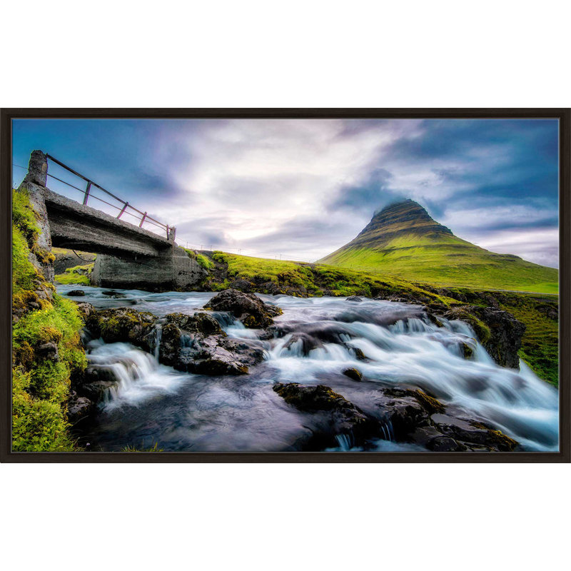 " An Evening At Kirkjufellfoss " by Andy Amos, 21.5" H x 33.5" W x 2" D, Espresso Floater Frame