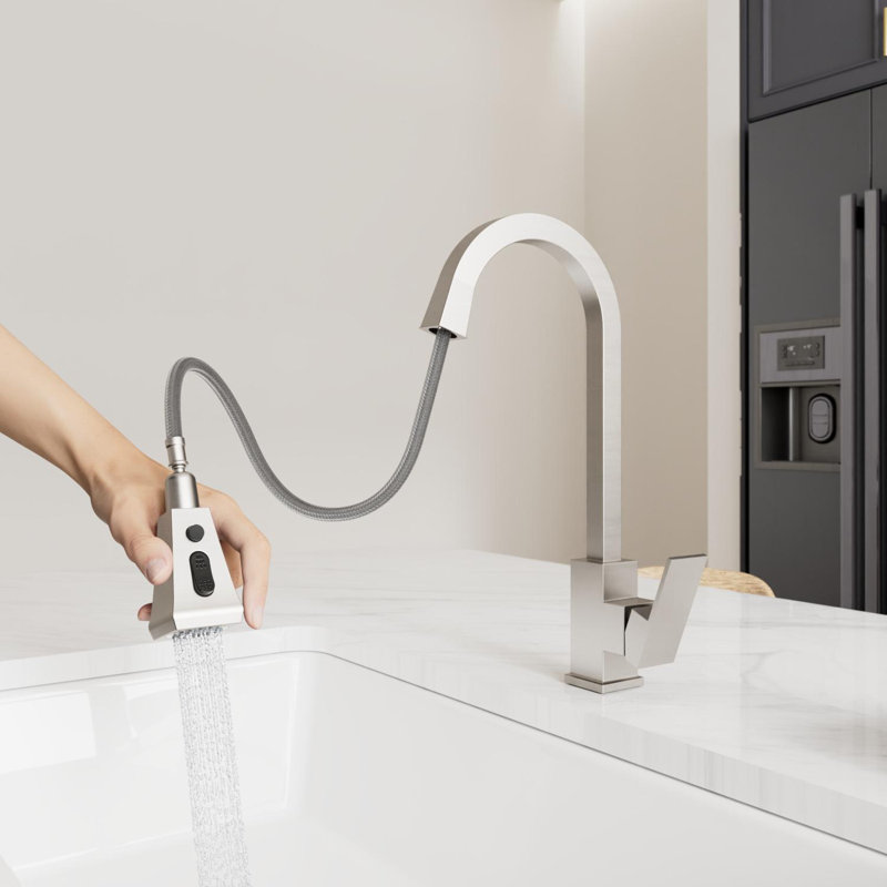 Single-Handle Kitchen Sink Faucet Dual-Spray Faucet with Pause Function 1.6 GPM, Brushed Nickel