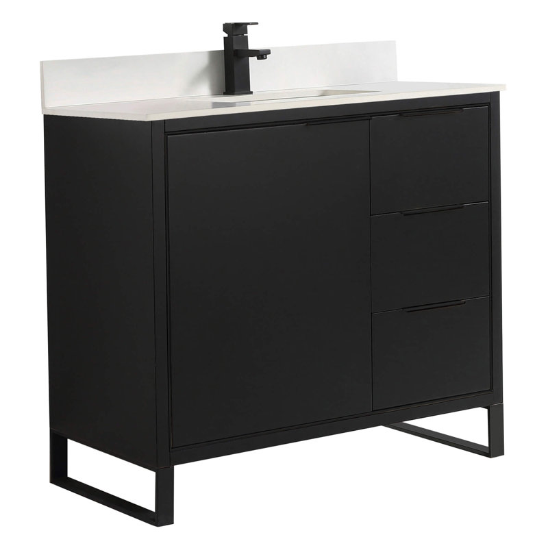 Geselle 36'' Single Bathroom Vanity with Stone Top, Black Matte, Matte Black