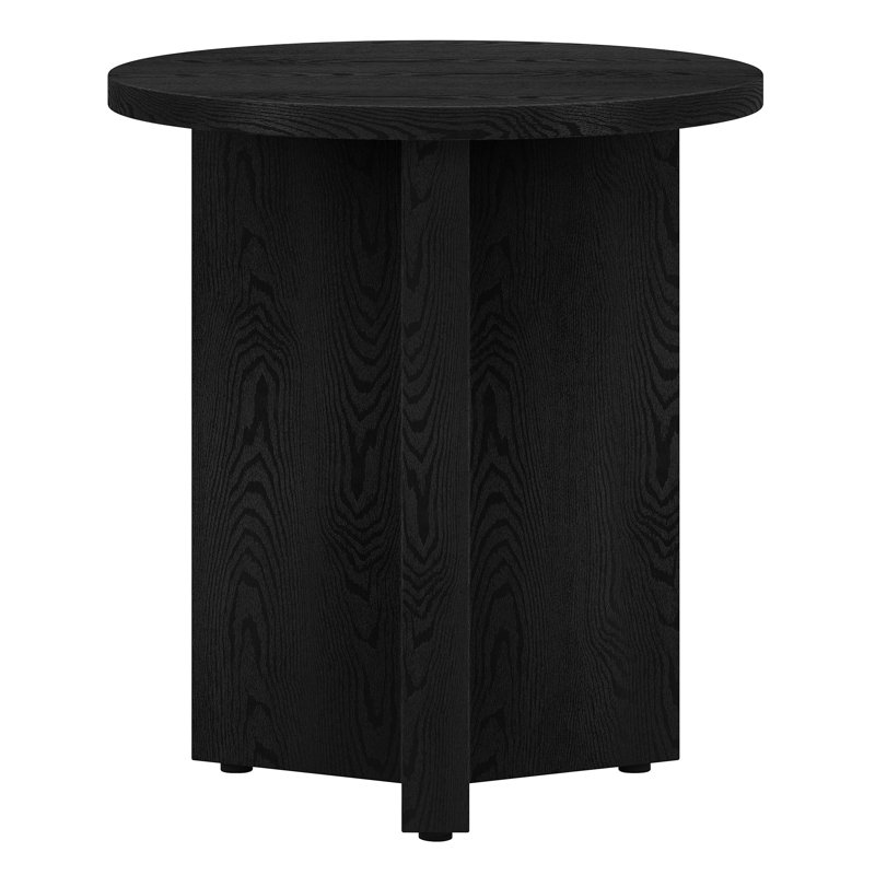 Potbelly Round End Table with Cross Base, Black Grain