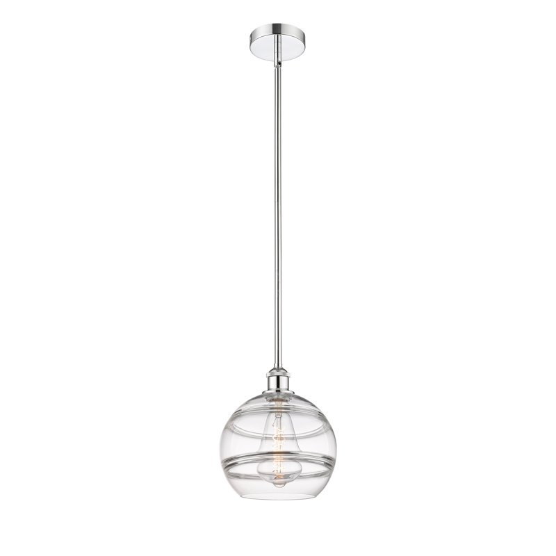 Mini-luminaire suspendu avec tige 6 po Edison Bienes-616-G556, H 11,13 po x l 10 po x P 10 po, Transparent, Chrome poli