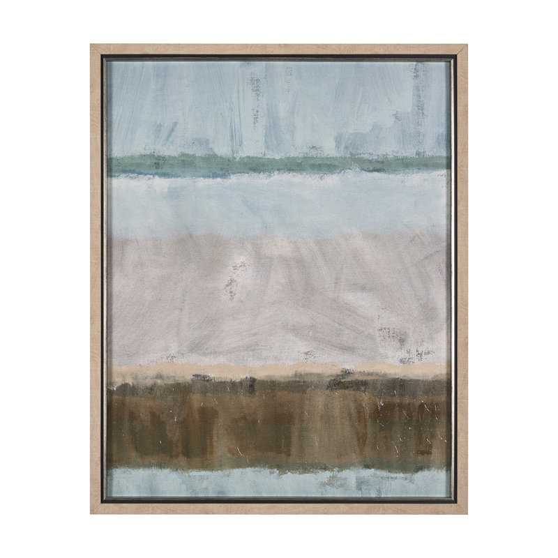 «Quiet Echoes - a Hand Embelished», reproduction d'art encadrée, Échos silencieux - débit, Bleu