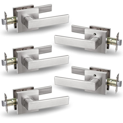 Square Keyless Passage Door Lever Handle In Brushed Nickel Finish