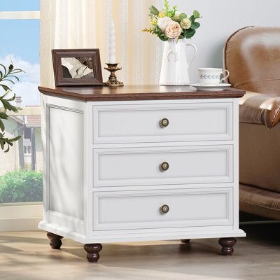 Grande table de chevet 24 po, grande table de bout avec 3 tiroirs et poignée en métal, commode pour la chambre à coucher, commode de table de chevet, table de chevet en bois pour le salon, garde-robe
