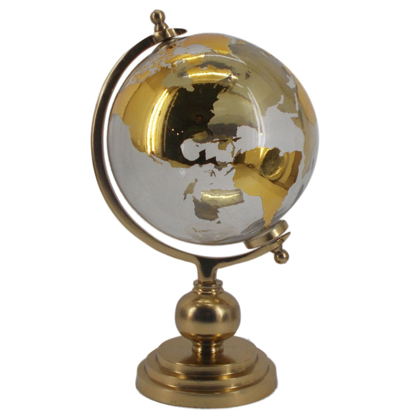 Margie Aluminum Metal Educational/Geographic Earth Globe with Tiered Base, 20" H x 13" W x 86" D, Gold