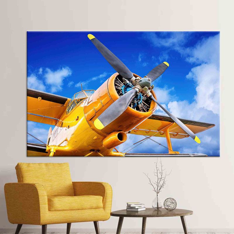 Impression sur toile 3D hélice d'avion - Art mural historique pour décor moderne, H 31 po x l 43 po, Toile tendue