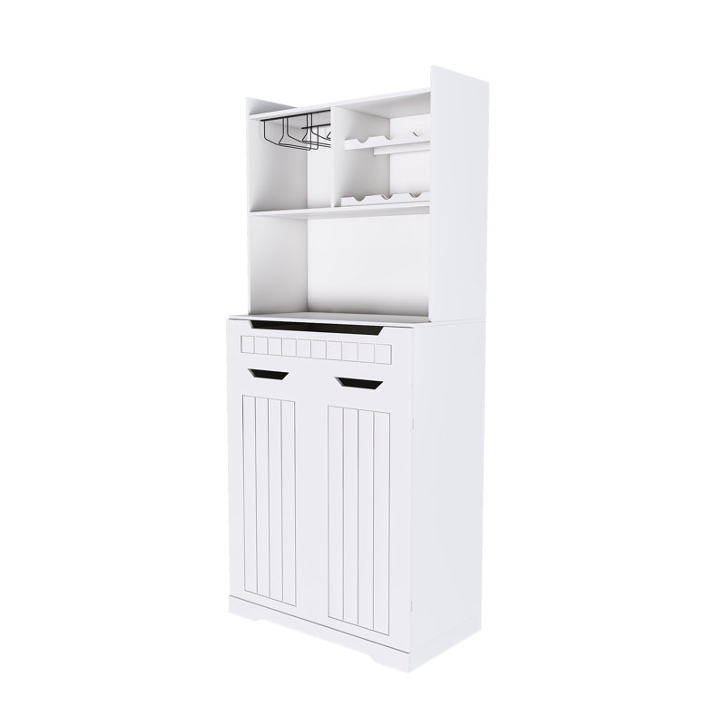 Armoire blanche de 70 po de hauteur, 2 tiroirs, portes de grange, bois à haute densité, bahut avec ancrages muraux à extrémités multiples, portes polyvalentes pour la vie et la salle à manger, portes
