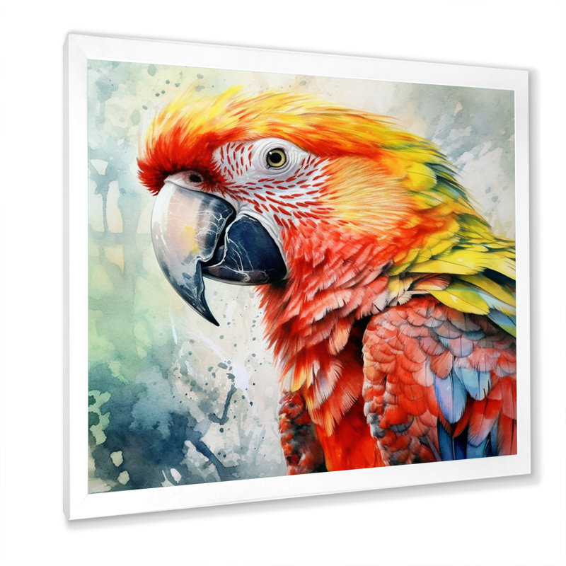 Perroquet tropical au paradis II - impressions sur toile de perroquet, H 24 po x l 24 po x P 1 po, Cadre simple blanc