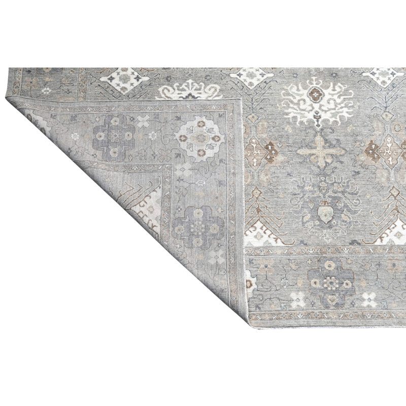 Hand Knotted Wool Area Rug in Silver