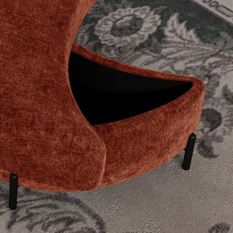Repose-pieds rembourré demi-lune avec rangement, Chenille terre cuite