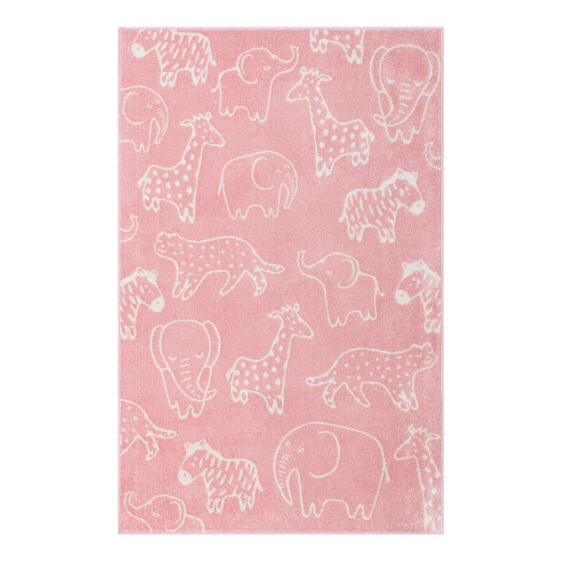 Whimsy Safari Animals Kid Rug, Rectangle 7'10" x 10', Pink