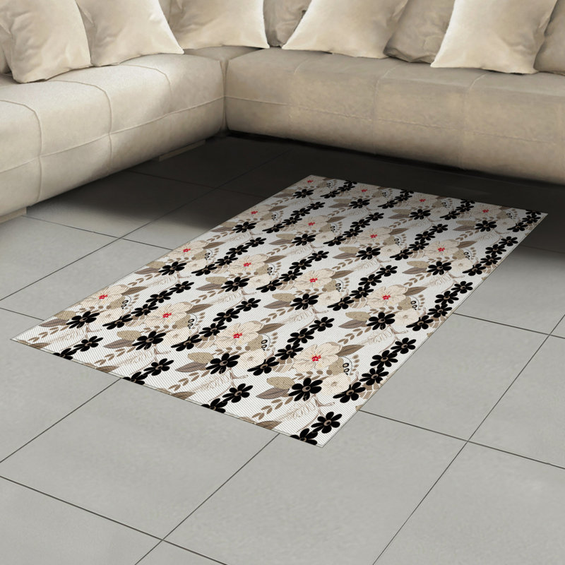 Tapis décoratif floral à haute densité en fibres de polyester, Rectangle— 4 pi x 5 pi 8 po