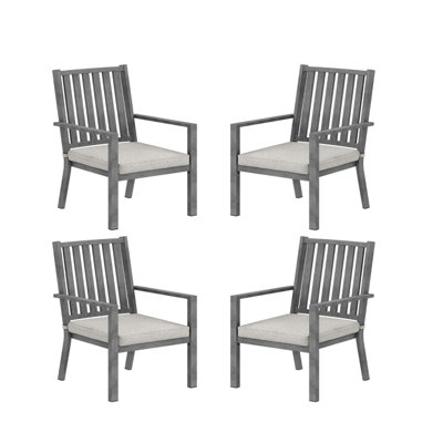 Ensemble de 4 chaises de patio en aluminium toutes saisons de 23 po avec coussins gris épais et structure grise