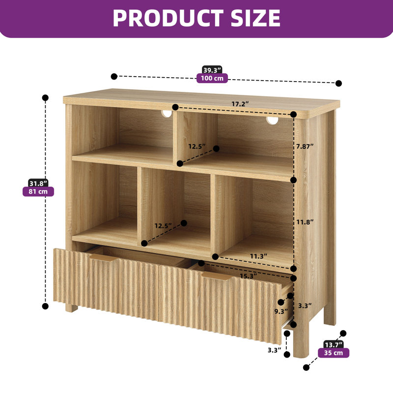  31.8" H X 39" W Cube Bookcase With Open Bookshelf Drawers & LED Lights