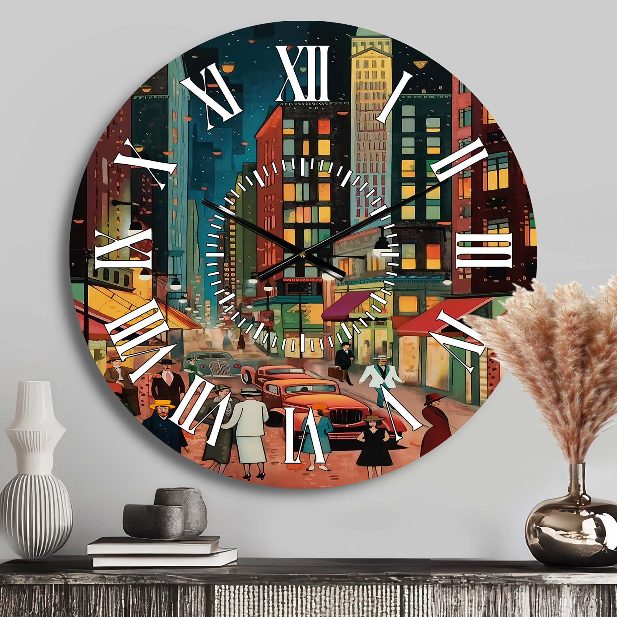 Mercer41 Art Deco Retro City Life I - Fashion Woman Face Wall Clock ...