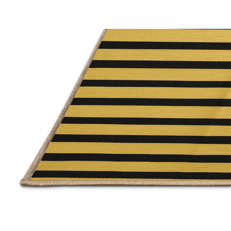 Machine Washable Horizontal Stripes Brown Area Rug, Rectangle 4' x 6'