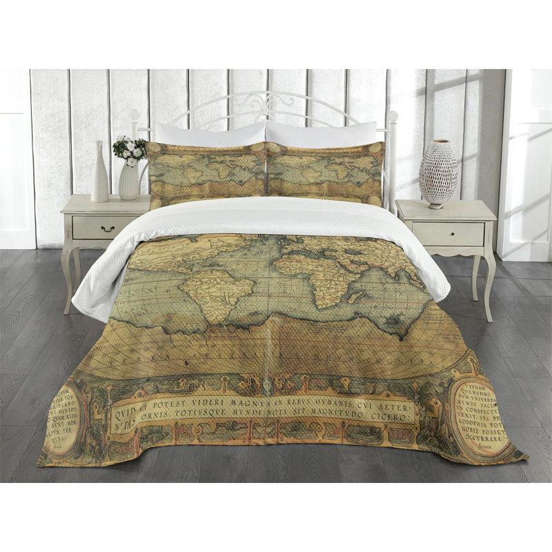 Twin Sand Brown Polyester World Map Bedspread Set