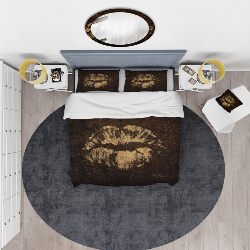 Gold Fashions Lips - Ensemble de housse de couette tendance - Polyester en microfibre