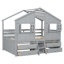 Lit mezzanine double en pin avec fenêtres, 4 tiroirs de rangement, garde-corps et coffre-fort en bois-1199379254