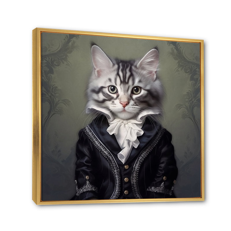 Chat, impression sur toile, Elegant Whiskers, Cadre flottant doré, H 30 po x l 30 po x P 1 po