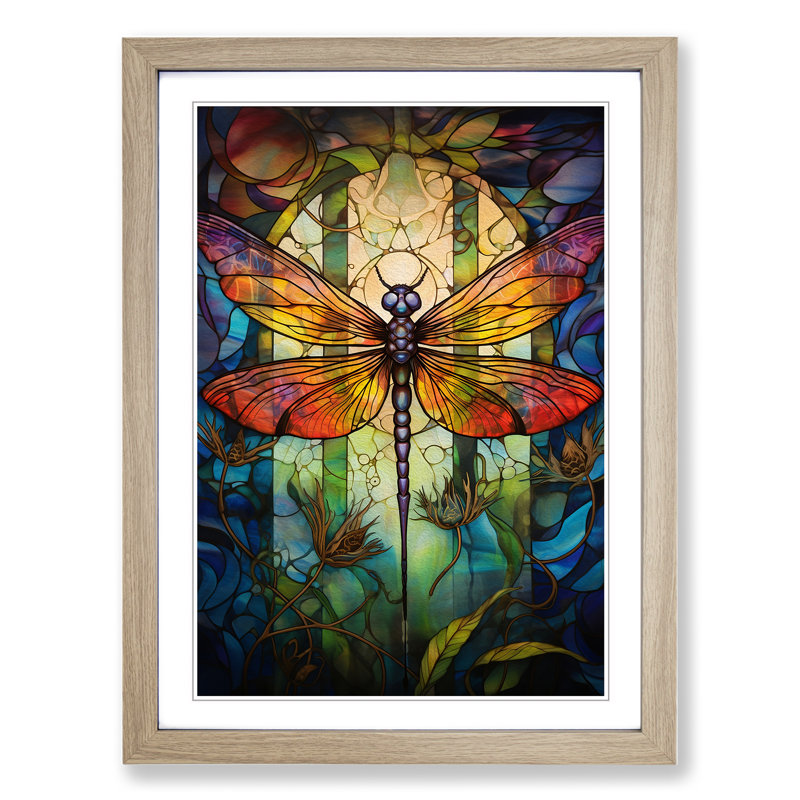 XYZ-FRM-V1223-566 Dragonfly Symbolism - Single Picture Frame Print on Wood, Oak, 46cm H x 34cm W x 2cm D