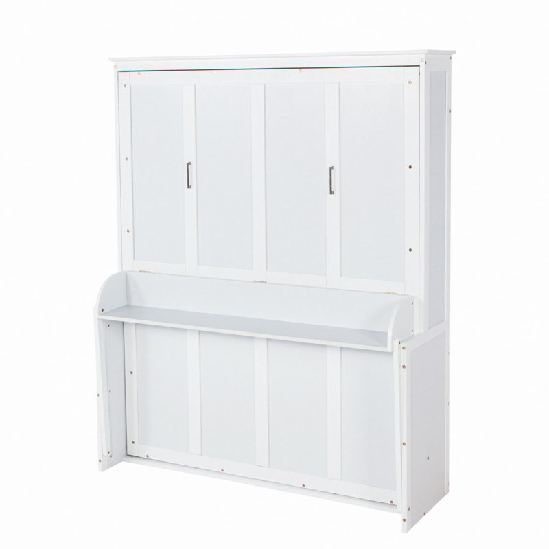 Lit escamotable en bois, lit escamotable mural peu encombrant, armoire murale, avec vérins à gaz, Blanc