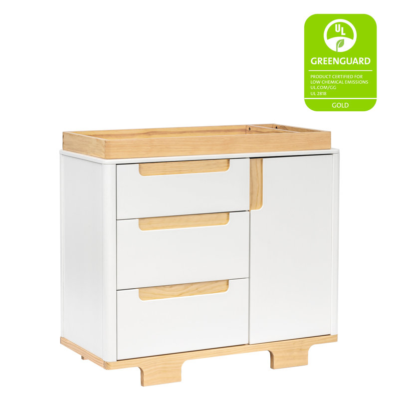 Yuzu Crib, 3 Drawer And 6 Drawer Dresser Set, White/Natural