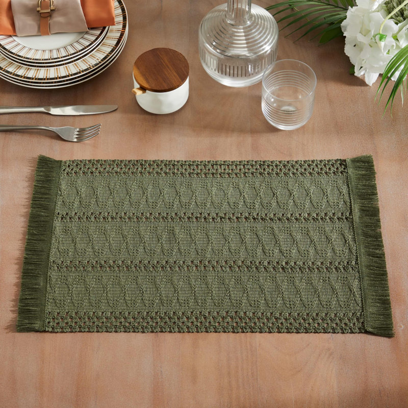 Macrame Style Boho Placemats Set of 4 (Olive)
