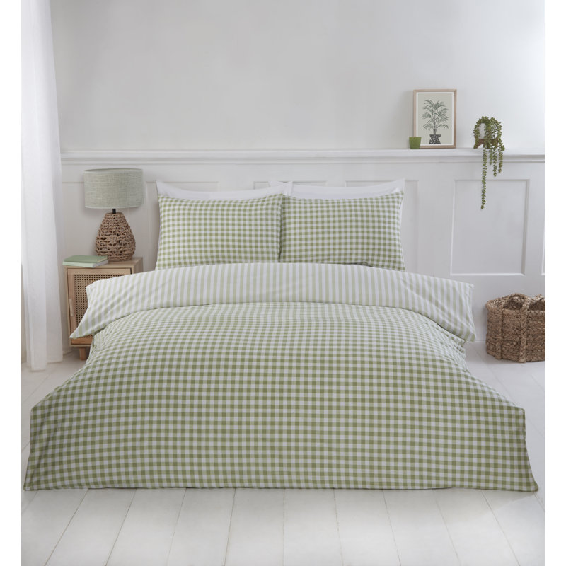 Raevynn Cotton Blend Gingham Duvet Cover with Pillowcases Included, Double Duvet Cover + 2 Standard Pillowcases, Green