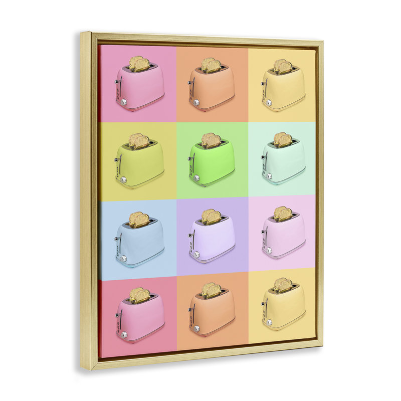 Cadre flottant Golden Disco Toaster Collage, design par Lish Creative, 21 x 17, Metallic Gold Floater Framed
