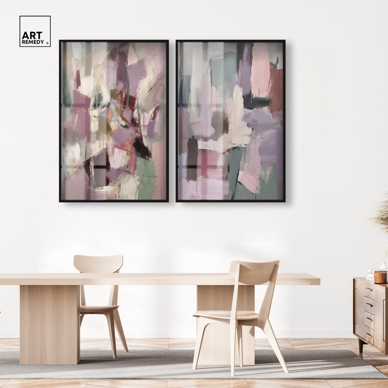 Ensemble d'art abstrait rose « Earth and Ether Duo » en format shadowbox par Art Remedy, cadre noir, 10 x 15, Structure noire