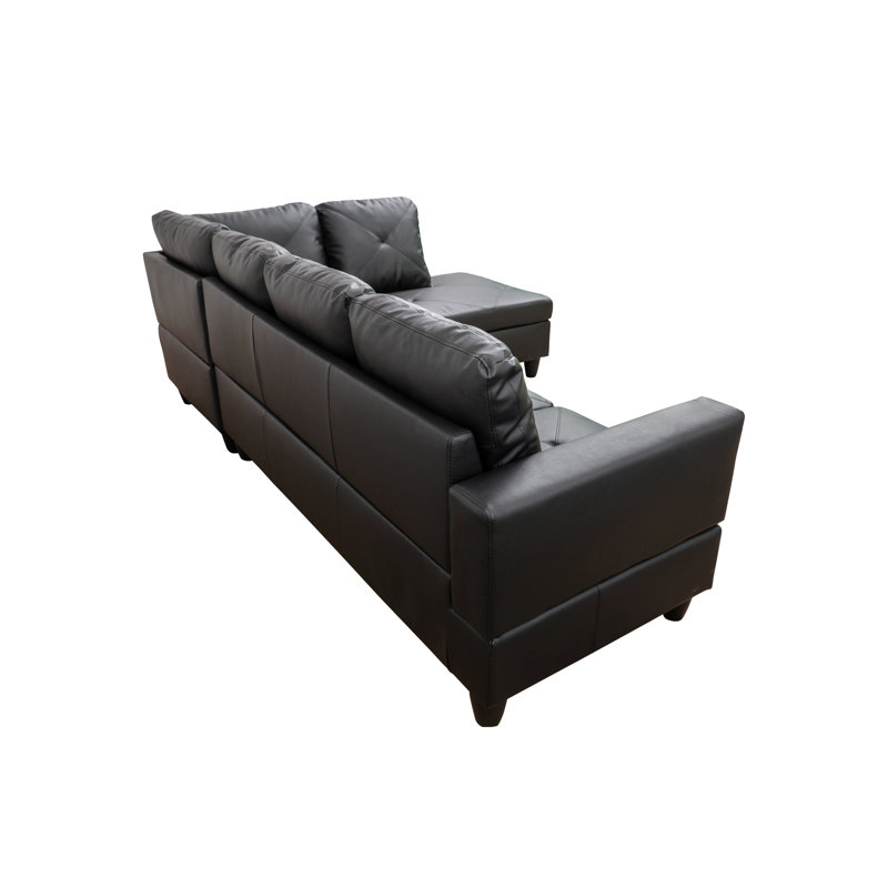 Tamez Faux Leather L-Shaped Sectional, Right Hand Facing, Ultimate Black Faux Leather