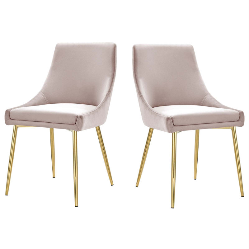 Gold Pink Velvet Upholstered Parsons Side Chair with Gold Metal Legs