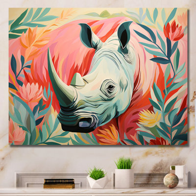 Floral Pink Rhino Paradise - Rhinoceros Animal Wall Art