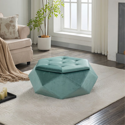 Élégant repose-pieds capitonné avec rangement en velours de diamant Polygon, repose-pieds multifonctionnel et siège pour la maison, rangement confortable et pratique pour le salon et la chambre à coucher (un seul repose-pieds)