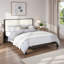 Lit plateforme en bois avec tête de lit tapissier en velours-2085722682-2085722820