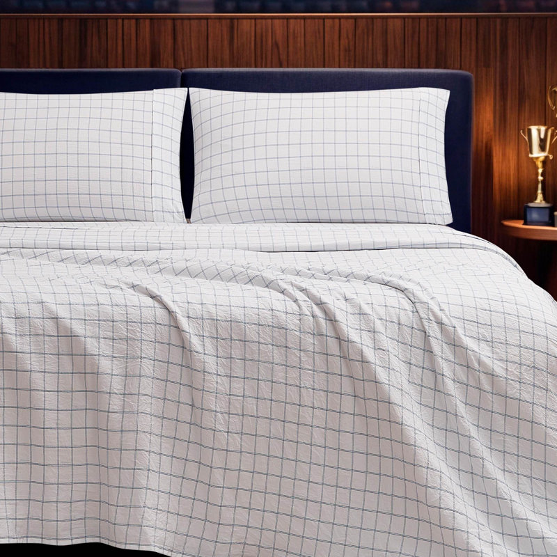Champion Printed Microfiber Sheet Set, Champion Plaid-Blue, Queen