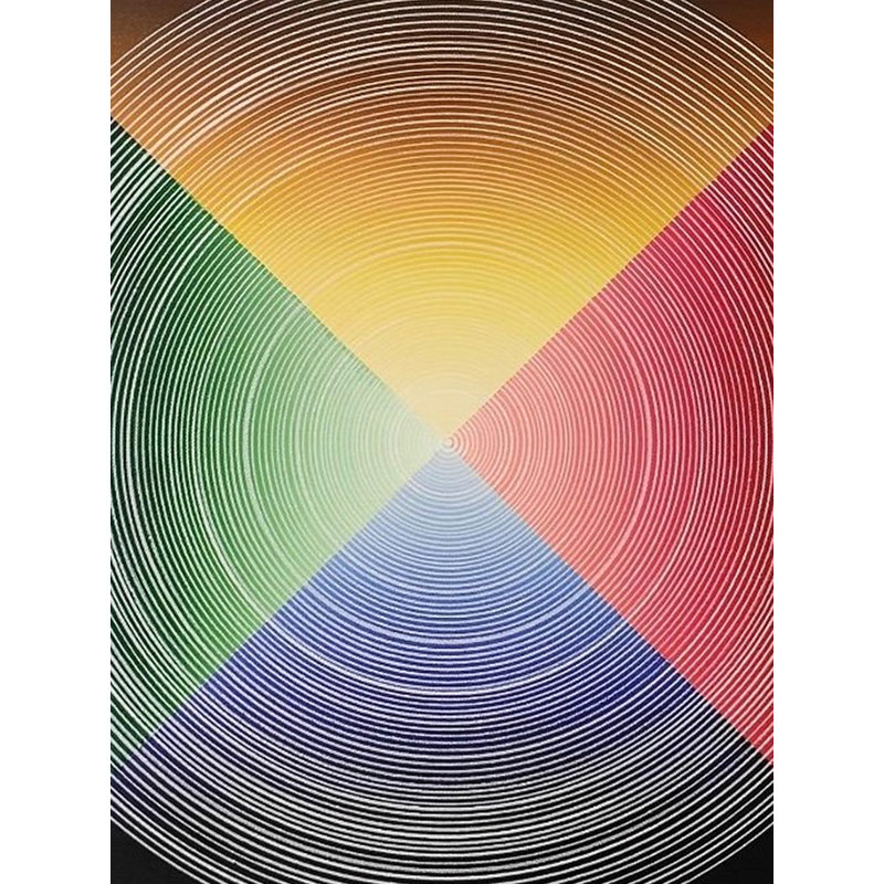 Peinture acrylique à couleurs pyramidales vibrantes par Ghanshyam Gupta - Art abstrait géométrique sur toile 18 "x 18" avec cercles concentriques vibrants pour une décoration moderne