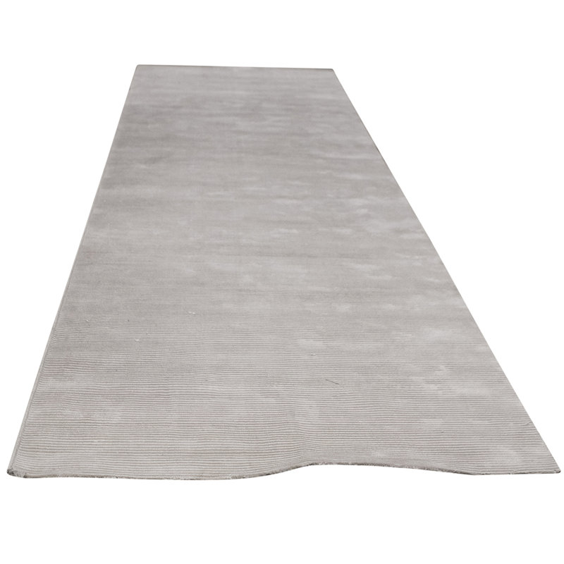 Tapis gris noué à la main de haute qualité, Tapis de couloir 4 pi 5 po x 13 pi 11 po