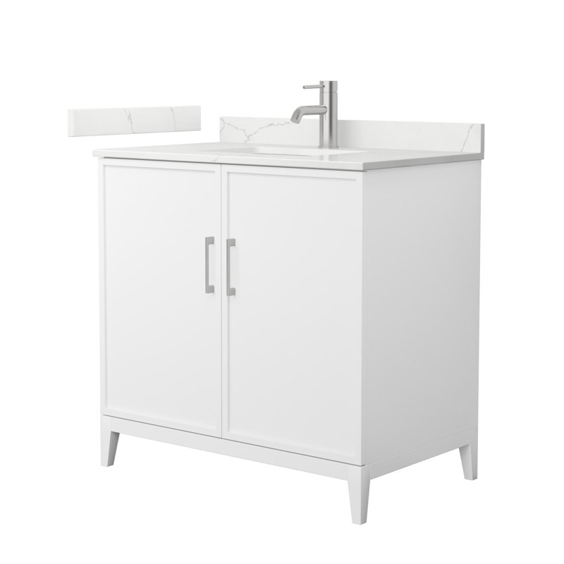 Ensemble de meuble-lavabo simple 36 po avec plateau en quartz Elan, Nickel brossé, Simple