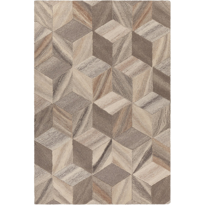 Tapis brun en laine touffeté à la main Chynia, Rectangle 5 pi x 7 pi 6 po