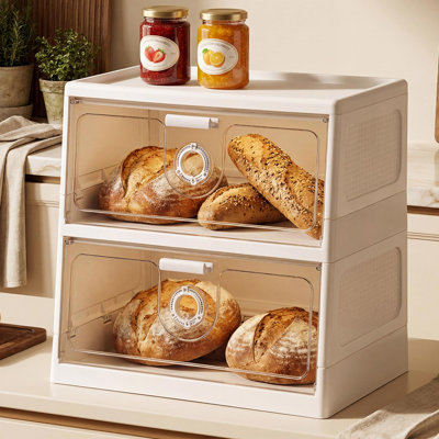 Bread Box For Kitchen Counter, Large Capacity Stackable Bread Storage Bin With Clear Window Front And Adjustable Vent Dials(White)